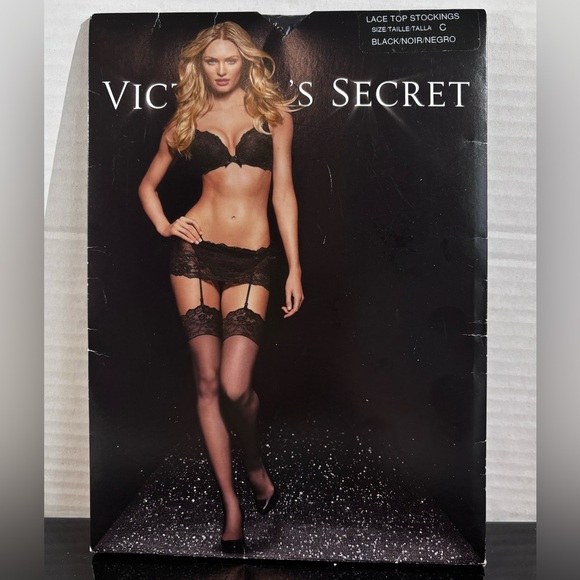 Victoria's Secret Accessories - Victoria’s Secret Black Lace Top Stockings sz C Thigh High Whimsy sexy lingerie
